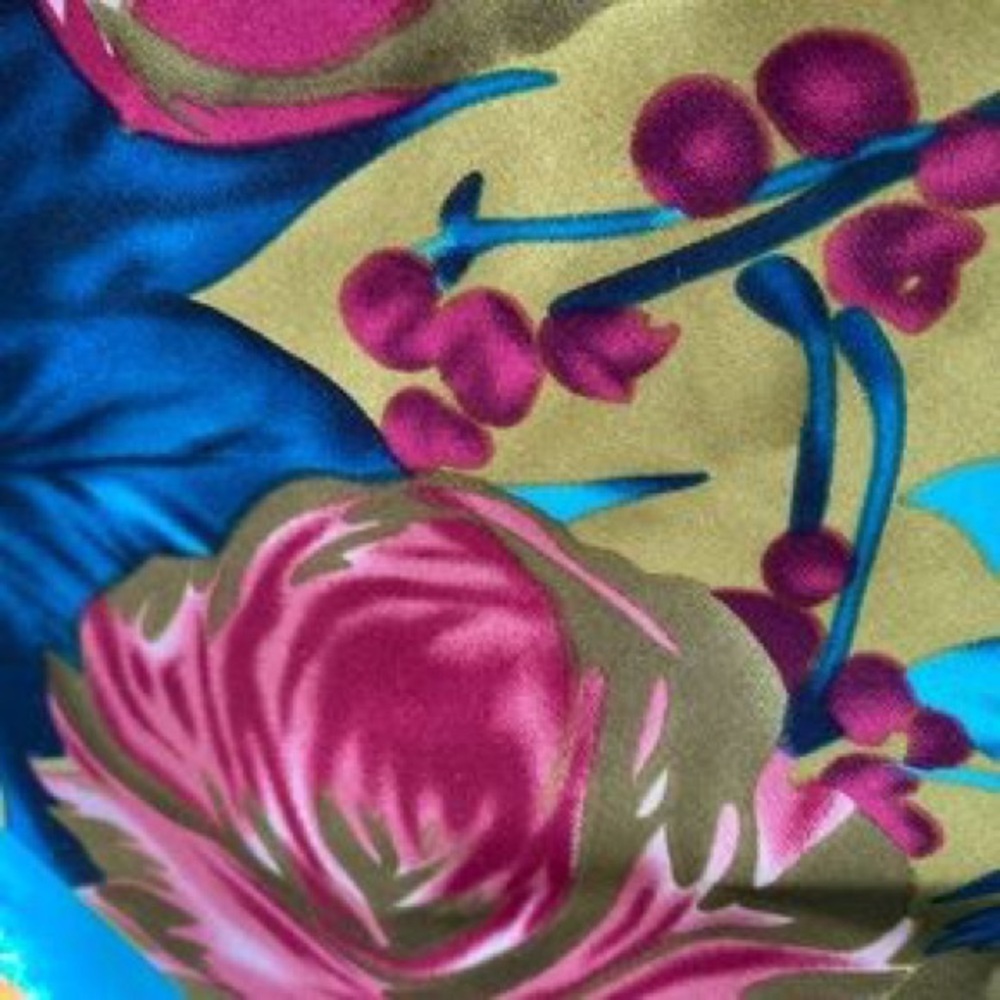Floral Satin Square Scarf in Turquoise and Gold - Picture 3 of 5